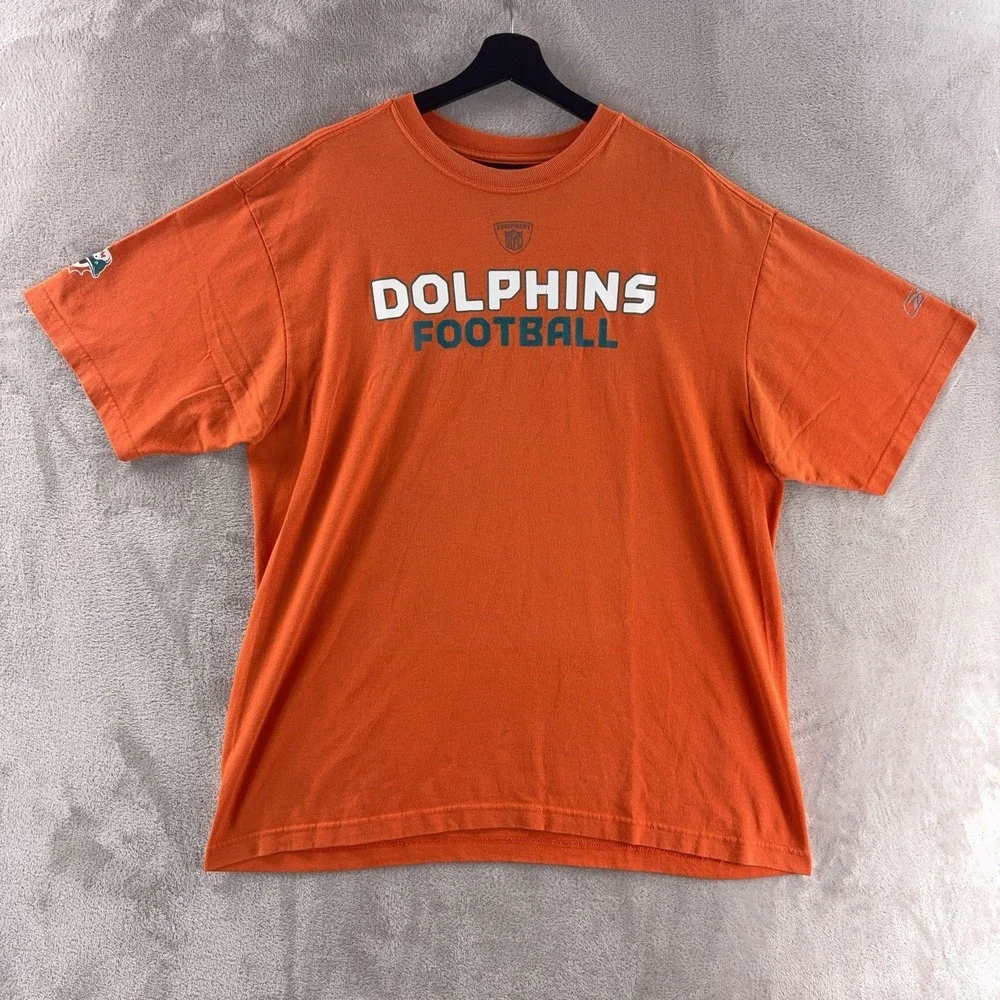 Reebok‎ Miami Dolphins Football T Shirt Mens Size Large Orange NFL Team Apparel